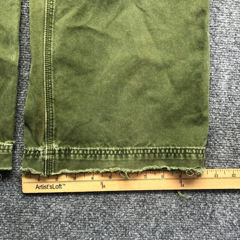 Vintage Distressed Olive Green Cargo Pants Mens Wide Leg Multi Pocket 36x27